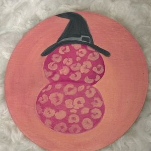 Pink Pumpkin Leopard Print Acrylic Painting coaster by Artist Lise Marie